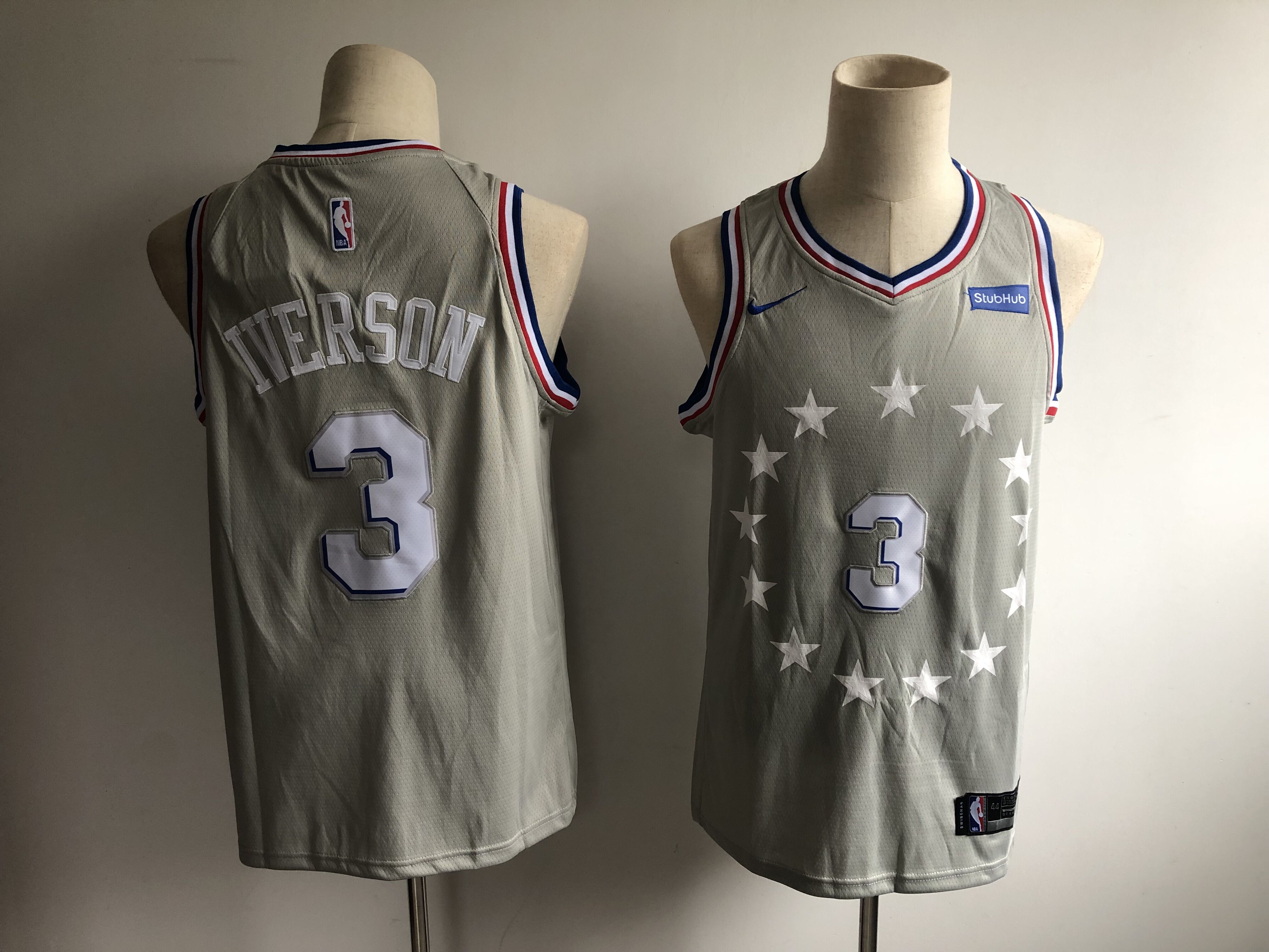 Men Philadelphia 76ers #3 Iverson Grey City Edition Game Nike NBA Jerseys